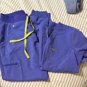 Figs Blue Scrub Set with Yellow Accents